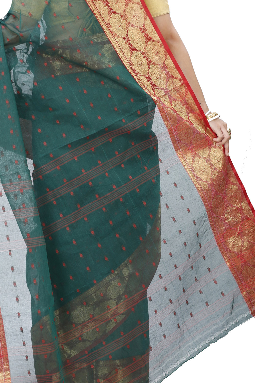 Dark Green Pure Cotton Asmani Tant Saree (196)